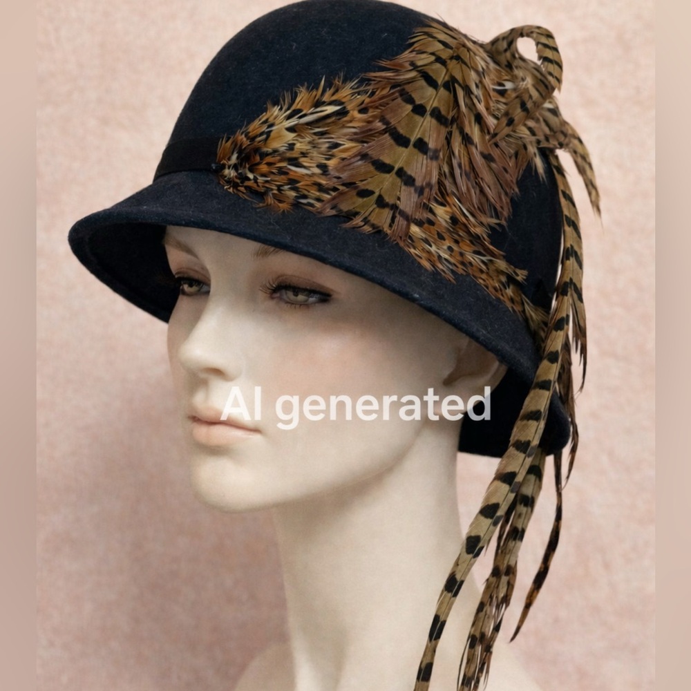 Spectacular 1960s Jack McConnell Pheasant Feather Cloche Hat w Huge Tail Feather